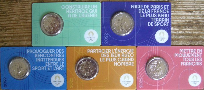 法国. 2 Euro 2022 "Olympic Games Paris 2024" (5 coincards)  (没有保留价)