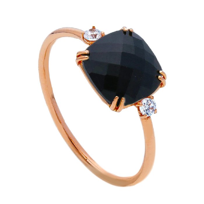 Image 3 of No Reserve Price - 18 kt. Pink gold - Ring - 0.06 ct Diamond - Onyx