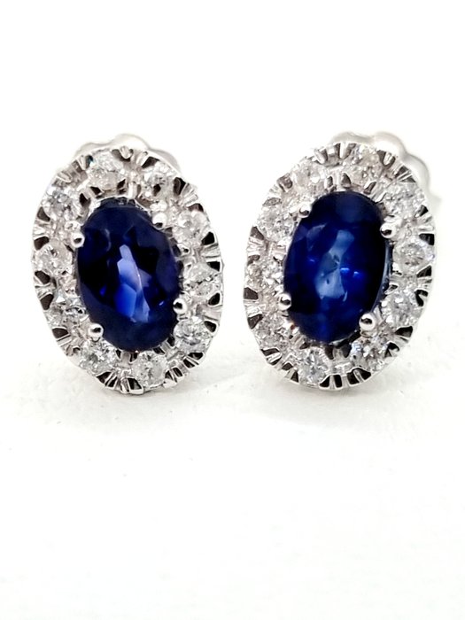 Image 2 of 18 kt. White gold - Earrings - 0.78 ct Sapphire - Diamonds