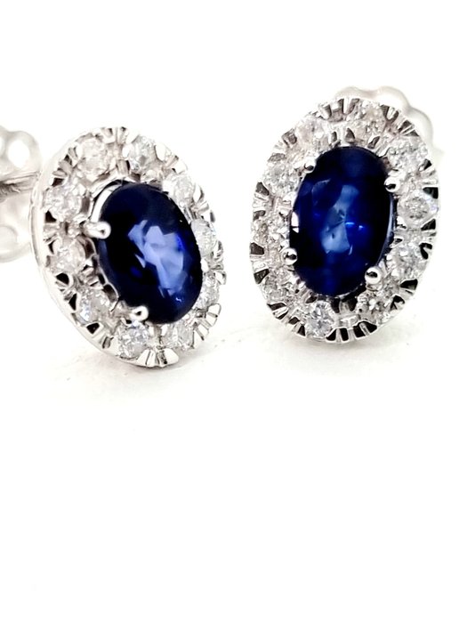 Preview of the first image of 18 kt. White gold - Earrings - 0.78 ct Sapphire - Diamonds.