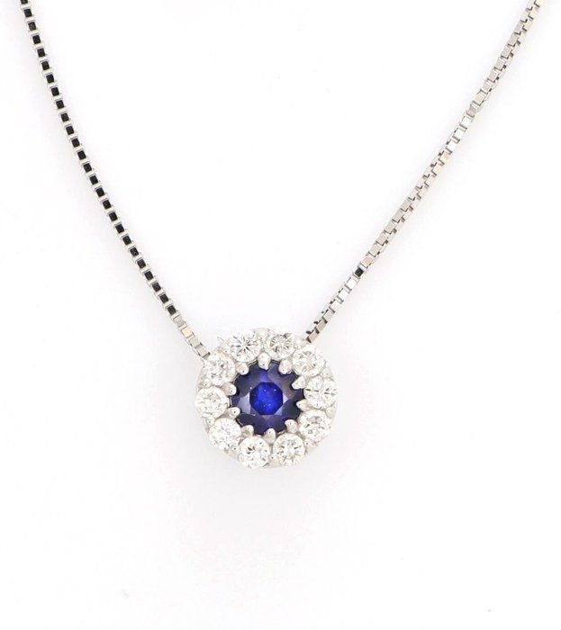 Image 2 of No Reserve Price - 18 kt. White gold - Necklace with pendant - 0.07 ct Diamond - Sapphires