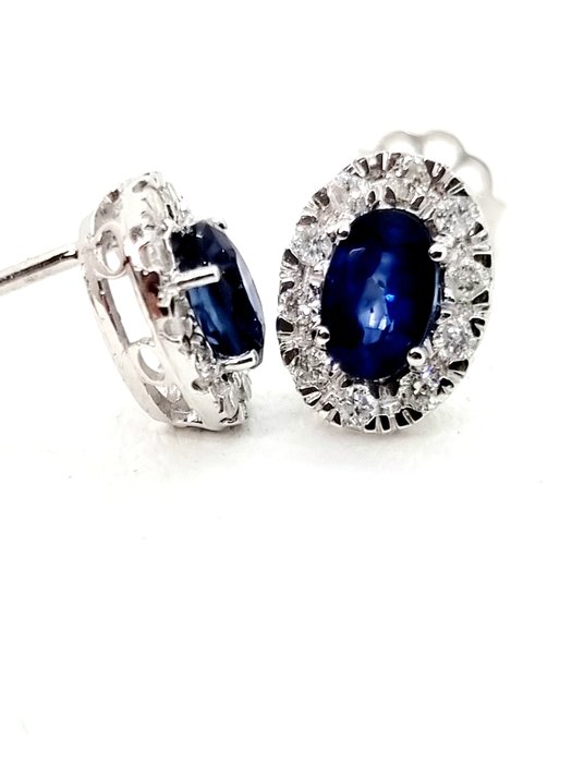 Image 3 of 18 kt. White gold - Earrings - 0.78 ct Sapphire - Diamonds