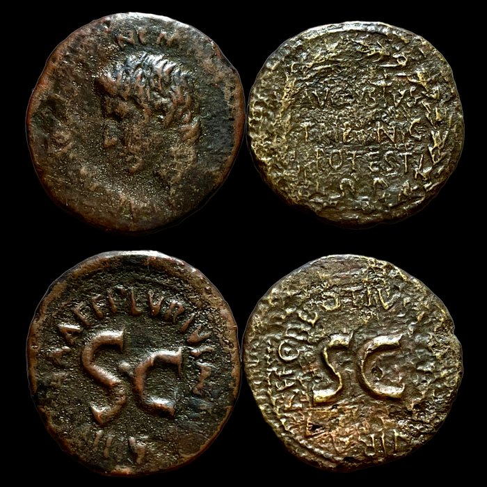 Roman Empire. Augustus (27 BC-AD 14). Lot x 2 Æ As,  P. Lurius Agrippa and C. Plotius Rufus, moneyers