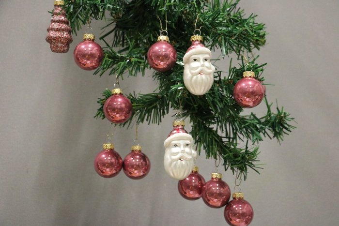 mini-set kerstmis, 13 delig, met kerstman, roze - Christmas ball ornament (13) - Glass