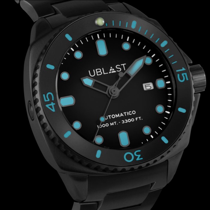 Ublast - SeaStrong - All Steel Black Turquoise - UBSS46SBB - Sub 100 ATM - Mænd - Ny