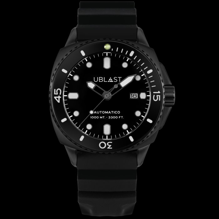 Preview of the first image of Ublast - SeaStrong All Black Rubber Strap - UBSS46CBW - Sub 100 ATM - Men - New.