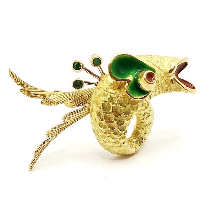 Image 3 of 18 kt. Yellow gold - Brooch Emerald