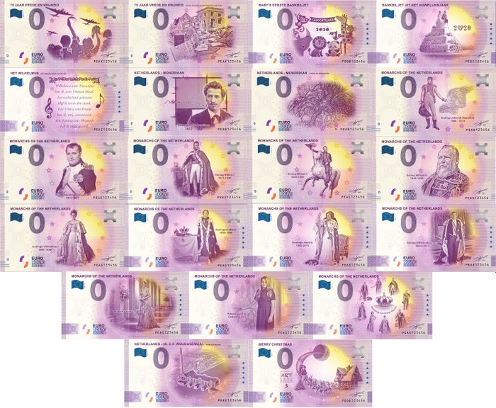 荷蘭. 0 Euro biljetten 2020 Anniversary Edition (21 biljetten)  (沒有保留價)
