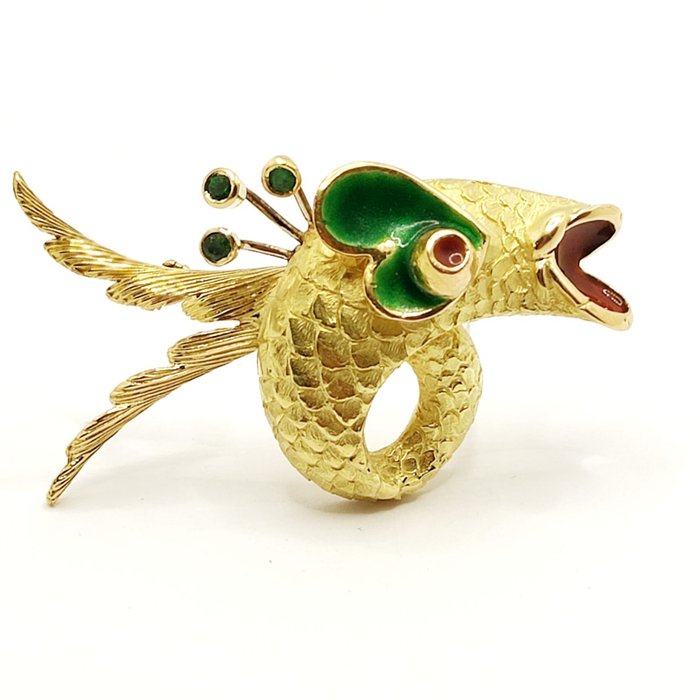 Image 2 of 18 kt. Yellow gold - Brooch Emerald
