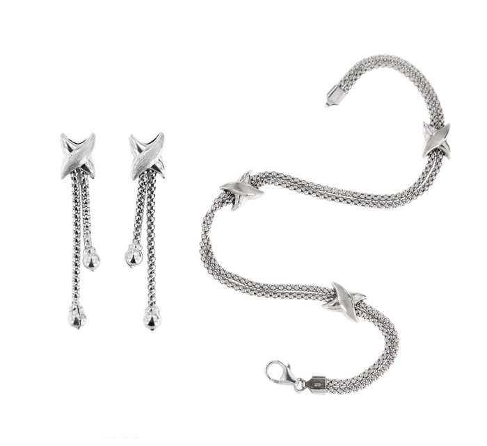 Preview of the first image of 18 kt. White gold - Bracelet, Earrings, Set.
