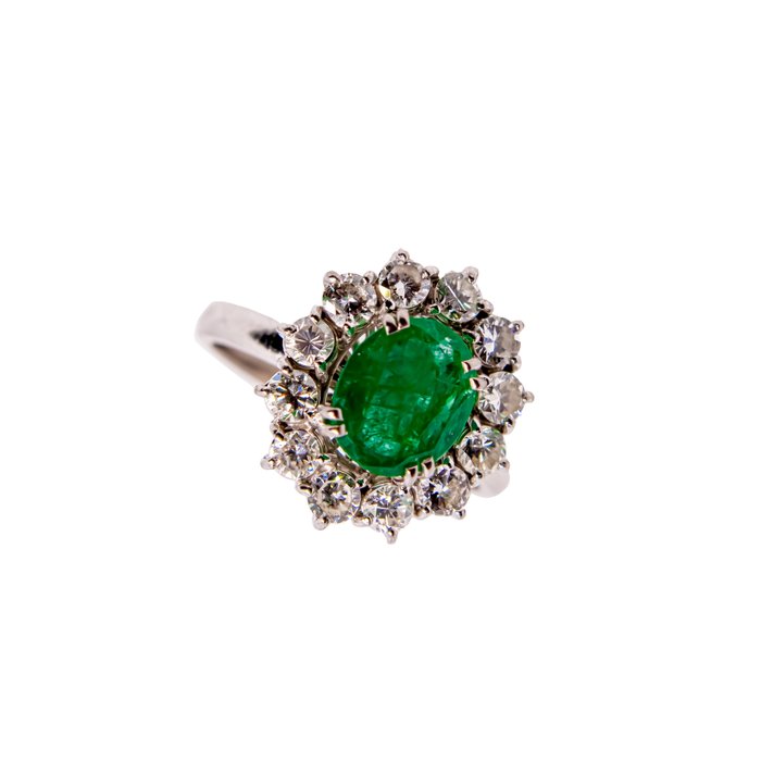 Image 2 of 18 kt. White gold - Ring - 1.30 ct Emerald - Diamonds