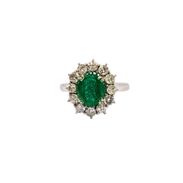 Preview of the first image of 18 kt. White gold - Ring - 1.30 ct Emerald - Diamonds.