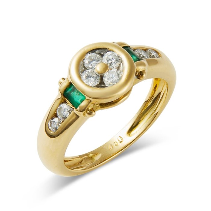 Preview of the first image of 18 kt. Gold, Yellow gold - Ring - 0.38 ct Diamond - Diamonds, Emeralds.