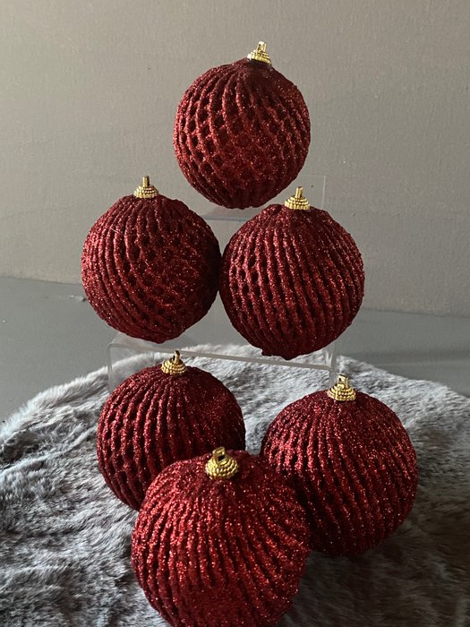 Christmas ball ornament (12) - red, with glitter, hard foam