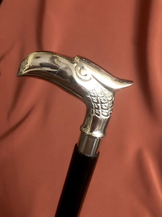 Image 2 of A self-defence unusual walking stick. Handle designed as a royal eagle head. - Silvered bronze and