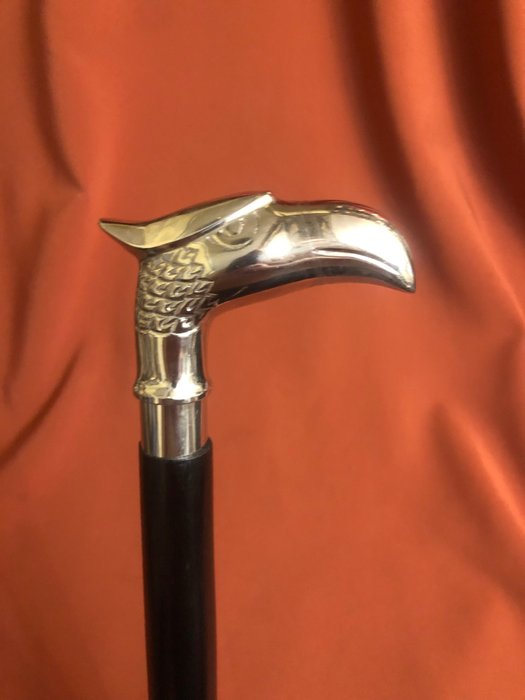 Image 3 of A self-defence unusual walking stick. Handle designed as a royal eagle head. - Silvered bronze and