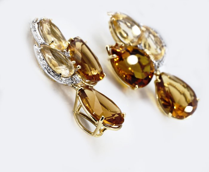 Image 3 of 14 kt. Gold - Earrings - 40.00 ct Citrine - Diamonds