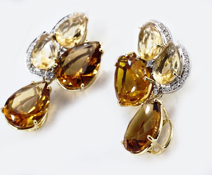 Image 2 of 14 kt. Gold - Earrings - 40.00 ct Citrine - Diamonds