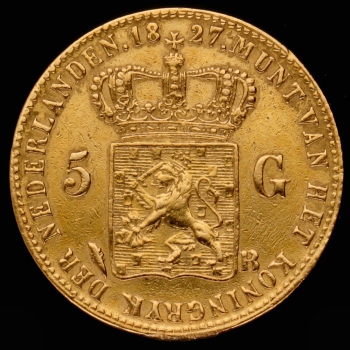 Netherlands. Willem I (1813-1840). 5 Gulden 1827B (open B)