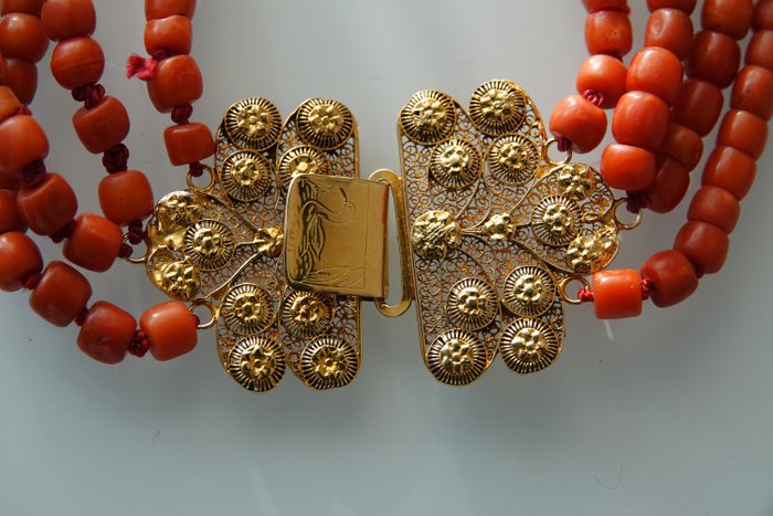 Image 3 of 14 kt. Yellow gold - Necklace Blood Coral - red coral