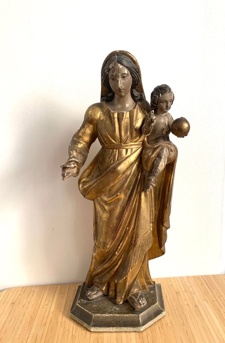 Escultura, Vierge à l'enfant - 51 cm - Madeira
