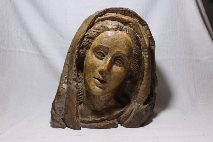 Preview of the first image of Sculpture, Head of Madonna - Wood (Fruit) - 17th century.