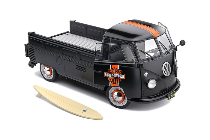 Preview of the first image of Solido - 1:18 - Volkswagen T1 Pick-Up 1950 - Black Custom - Harley Davidson.