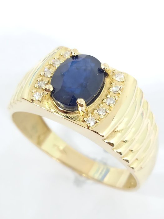 Δαχτυλίδι - 18 καράτια Κίτρινο χρυσό Ζαφείρι - Διαμάντι 