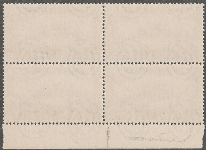 Image 2 of Italian Republic 1949 - Roman Republic 100 l. brown, sheet margin block of four, centred, intact, r