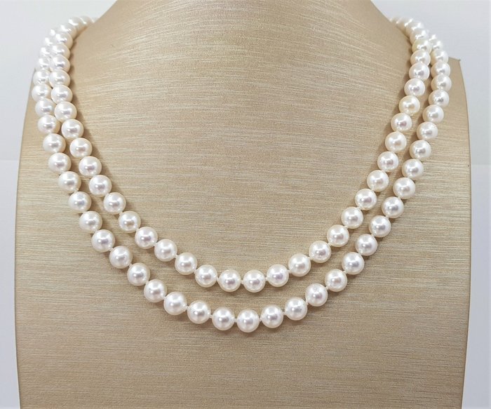 Image 2 of Double 2 Row - 6.5x7mm Bright - 925 Akoya pearls, Silver - Necklace