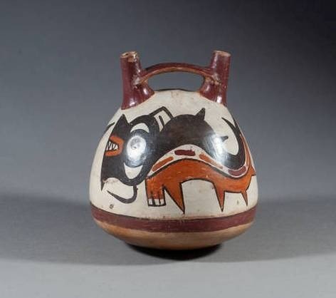 前哥伦布时期。纳斯卡 纳斯卡陶瓷 罕见球状容器，带有虎鲸神像 - 15×13×13 厘米 拥有西班牙进口许可证