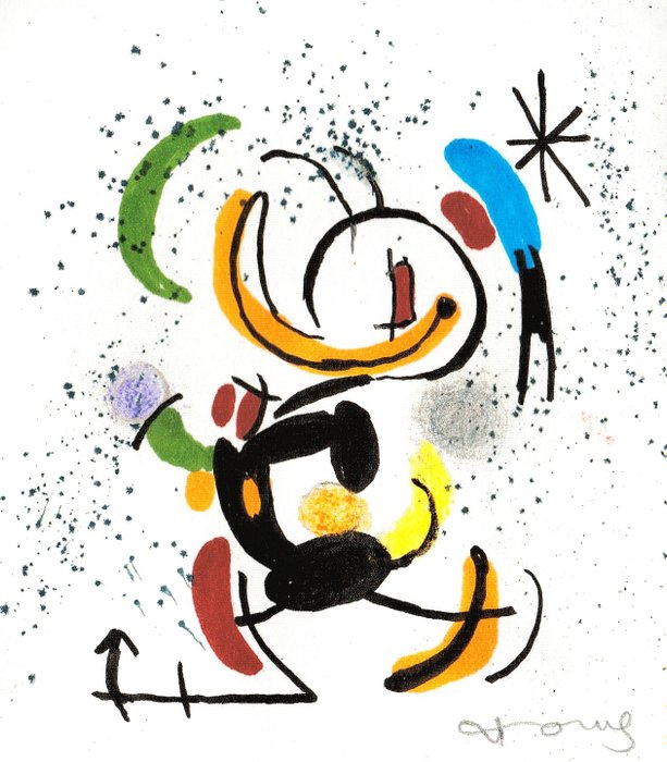 Donald Duck Inspired By Joan Miró's Art (1972) - Original Preliminary Painting - Tony Fernandez Signed - Acrylic Art - Original Artwork - No reserve!