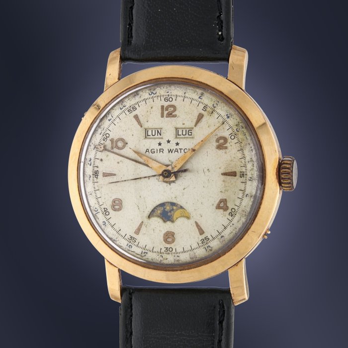 Preview of the first image of Agir Watch - Oversized 37mm Triple Calendar Moonphase - Unisex - 1950-1959.