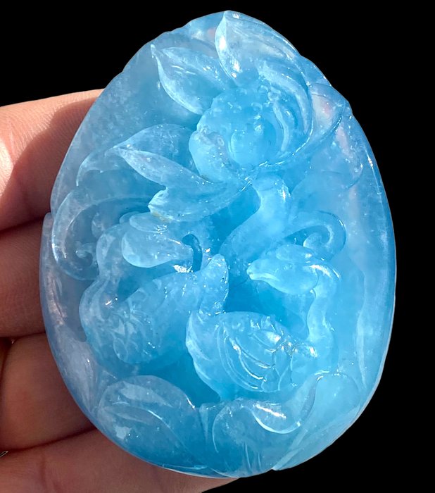 独家大海蓝宝石水晶 885 克拉 - 雕刻海蓝宝石 - 高度: 80 mm - 宽度: 61.5 mm- 177 g