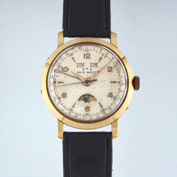 Image 2 of Agir Watch - Oversized 37mm Triple Calendar Moonphase - Unisex - 1950-1959