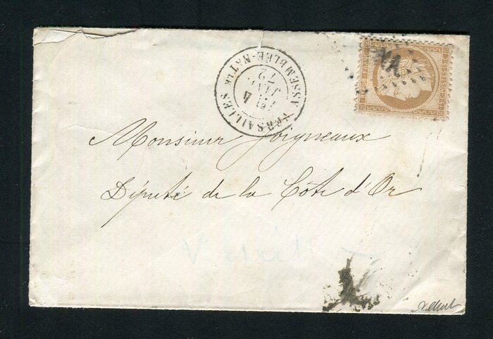 Ranska 1872 - Harvinainen paikallinen kansalliskokouksen kirje, jossa numero 59 - ASNA-leima