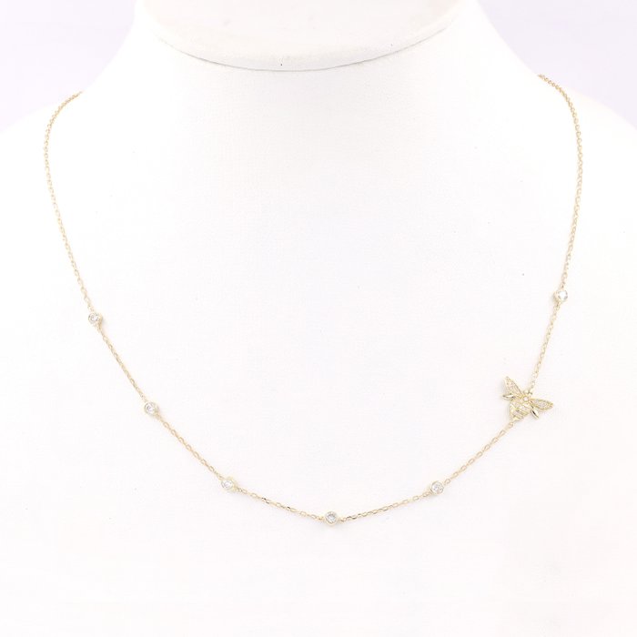 Halskette mit Anhänger - 14 kt Gelbgold -  0.37 tw. Diamant  (Natürlich)