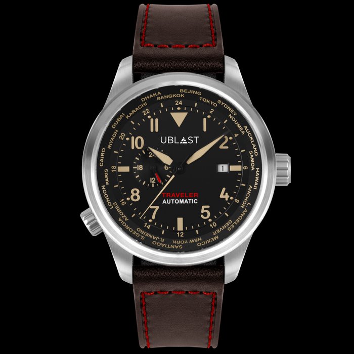 Preview of the first image of Ublast - Traveler Automatic - REF.UBTR47BN/RD - Genuine Leather Straps - Men - New.
