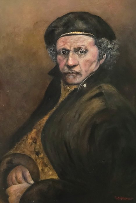 Richard Lukkenaer (1945) - Klassiek portret geïnspireerd op zelfportret van Rembrandt van Rijn