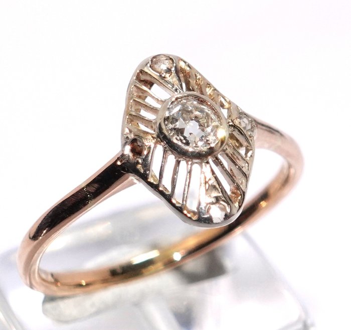 Image 3 of Handcrafted - 18 kt. Pink gold, Platinum - Ring - 0.25 ct Diamond - Diamonds