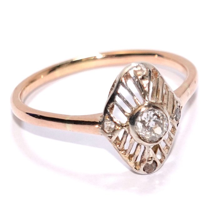 Preview of the first image of Handcrafted - 18 kt. Pink gold, Platinum - Ring - 0.25 ct Diamond - Diamonds.