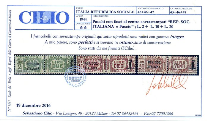 Image 3 of Italy 1944 - RSI – Postal parcels, set of 12 values; crisp and preserved in very good condition. Wi