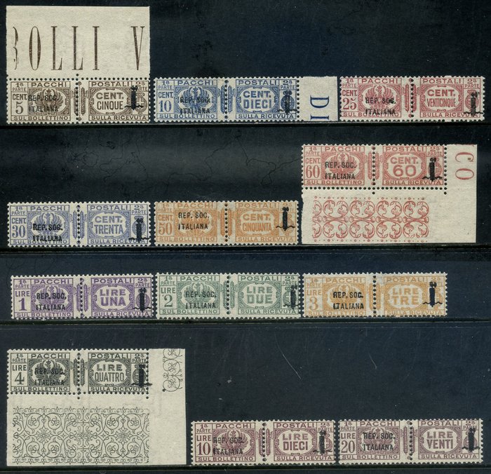Preview of the first image of Italy 1944 - RSI – Postal parcels, set of 12 values; crisp and preserved in very good condition. Wi.