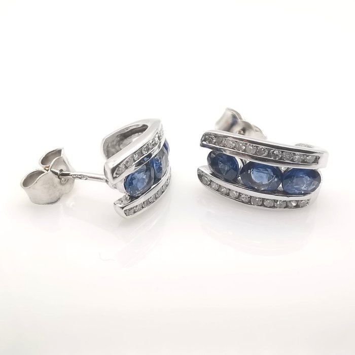Image 3 of 18 kt. White gold - Earring - 1.20 ct Sapphires - Diamonds