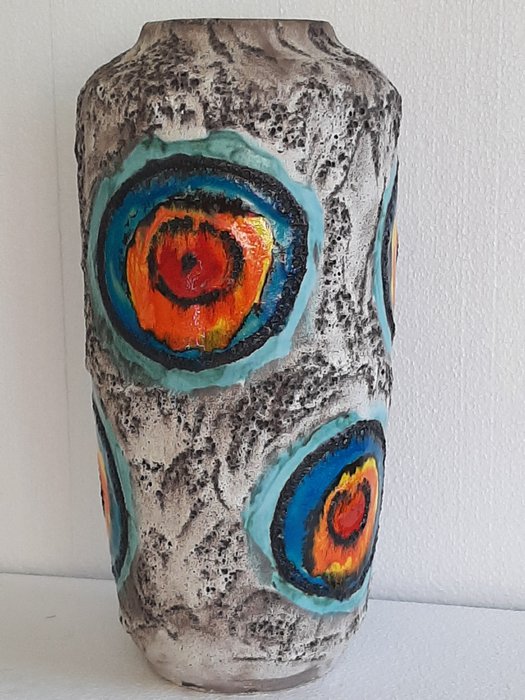 Scheurich Fat Lava Bullseye W. Germany – Large (45 cm) colorful design vintage vase