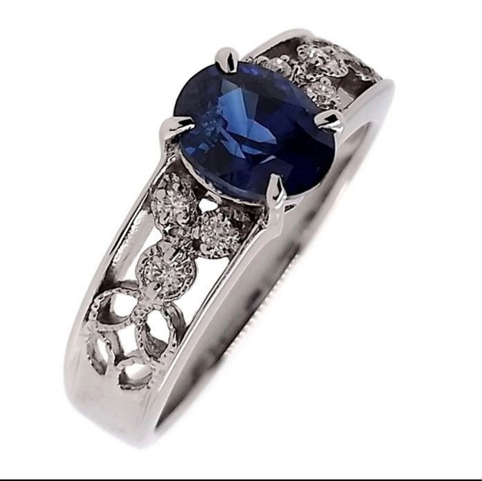 Image 3 of Platinum - Ring - 1.23 ct Sapphire - Diamonds