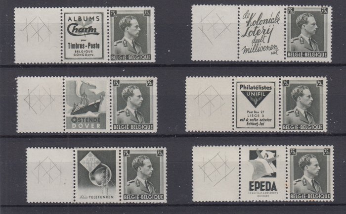 Preview of the first image of Belgium 1939 - Pubs with four-sided perforation + centre panel with horizontal perforation - OBP :.