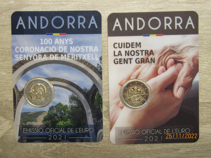 Andorra. 2 Euro 2021 "Cuidem la Nostra Gent Gran" + "Meritxell" (2 stuks)  (Bez ceny minimalnej
)