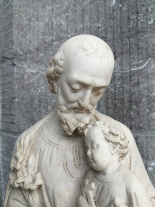 Image 3 of Sculpture, St Joseph with Baby Jesus - pipe clay - Circa 1880