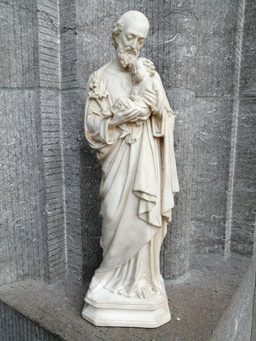 Preview of the first image of Sculpture, St Joseph with Baby Jesus - pipe clay - Circa 1880.